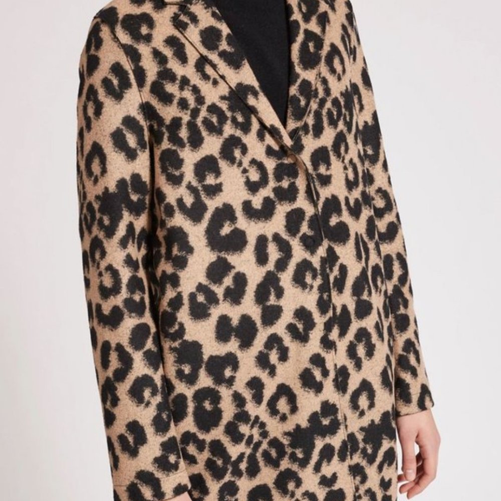 Leopard Print Long Coat - Beige & Black
